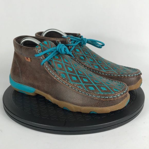 Twisted X Chukka Driving Geometric Moccasins Brown Leather Women’s Size 8 - Picture 3 of 12